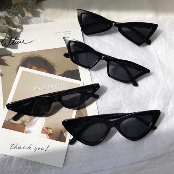 Last Slim Retro Cat Eye Black Sunglasses - Picture 2 of 6